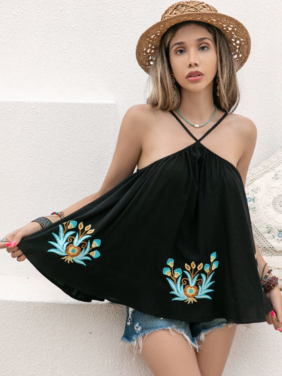Black Printed Grecian Neck Cami