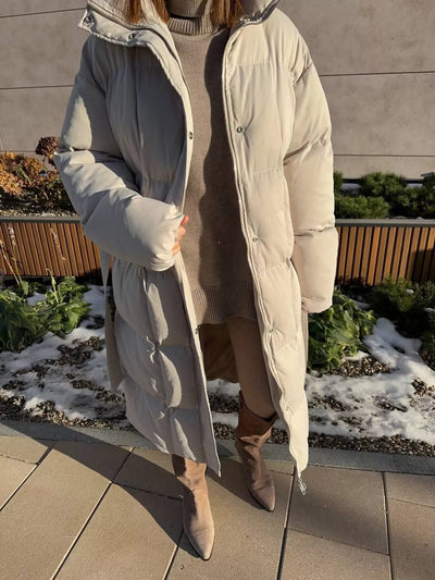Longline Winter Coat - Padded with Belt - Fashions Envy