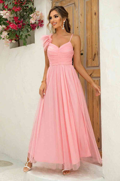Asymmetrical Ruched Slit Dress - Fashions Envy