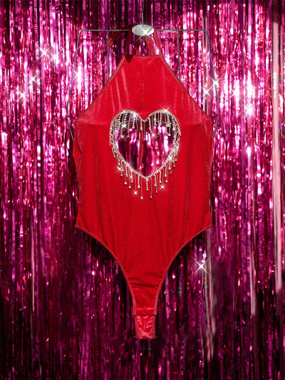 Velvet Bodysuit Lingerie - Halter Neck Cutout Style - Fashions Envy