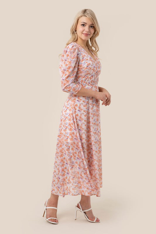 Floral Print V-neck Maxi Dress