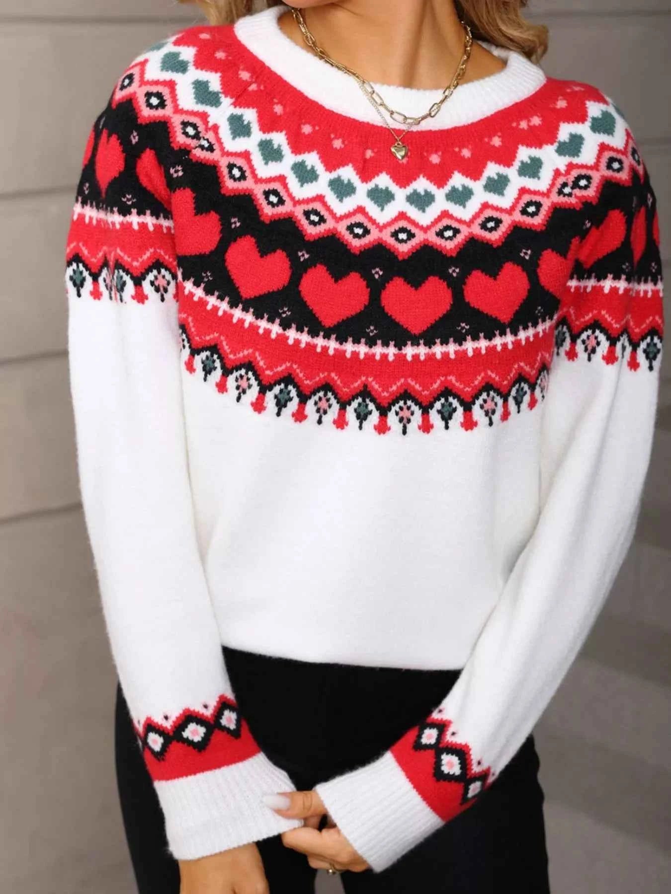 Valentine's Day Sweater - Knitted Heart Pattern - Fashions Envy