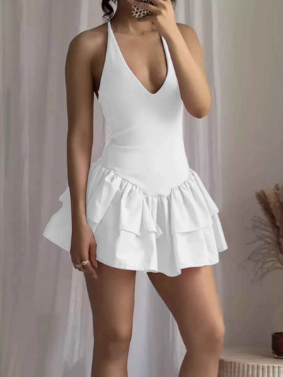 Crisscross Layered Ruffle Hem Mini Dress