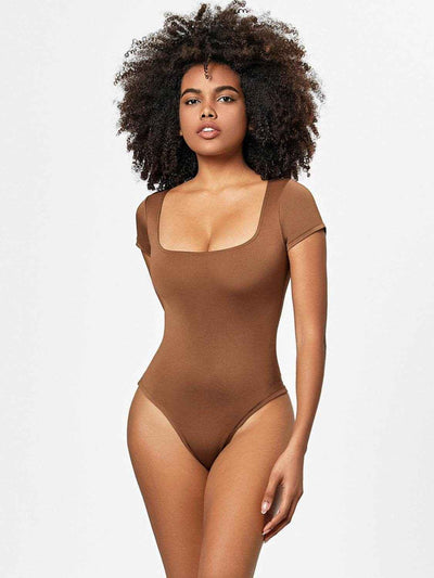 Full Size Square Neck Short Sleeve Bodysuit