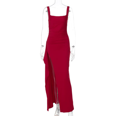 Backless Evening Dress - Strap High Slit Gown - Fashions Envy