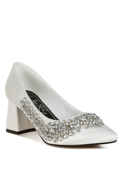 Abatina Satin Diamante Embellished Pumps - Fashions Envy