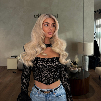 Off Shoulder Lace Top - Long Sleeve Hollow Waist - Fashions Envy