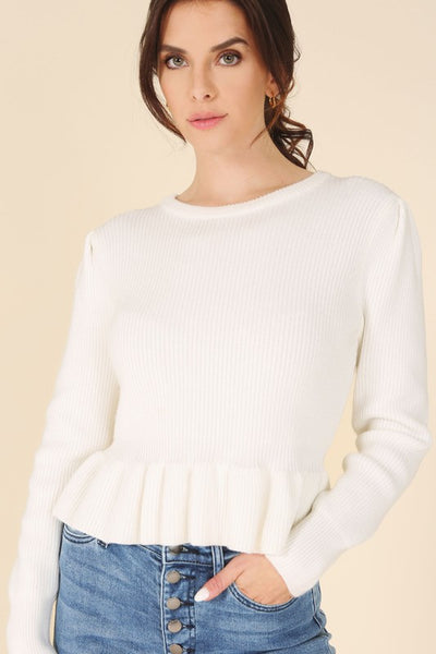 Peplum Round Neck Puff Sleeve Sweater