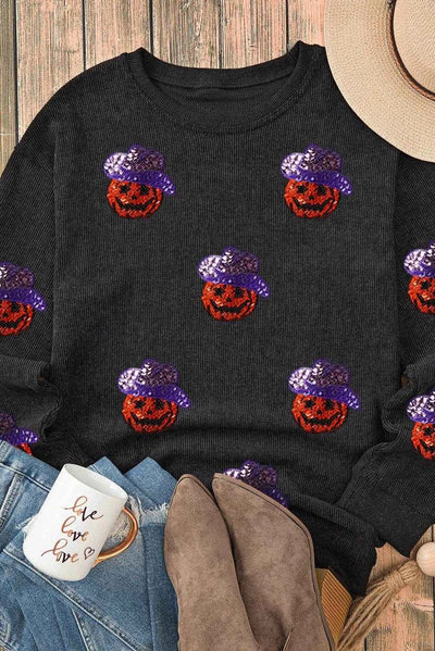 Sequin Pumpkin Long Sleeve Sweatshirt
