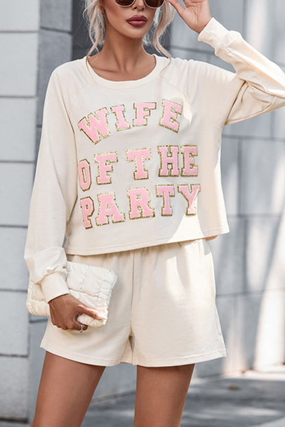 Round Neck "Wife of The Party" Top and Shorts Set