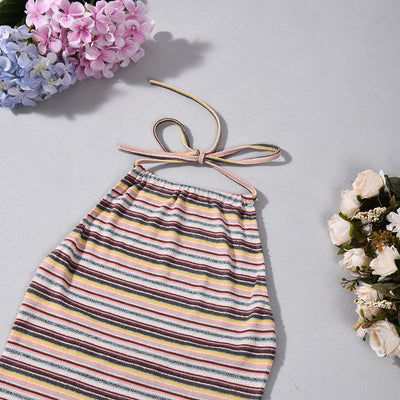 Striped Halter Crop Top and Shorts Set - Multicolor Outfit