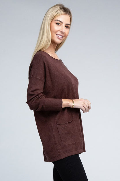 Relaxed Fit Viscose Front Pockets Cozy Sweater