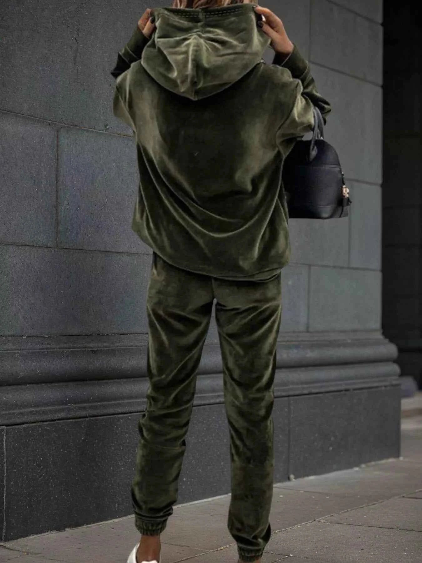 Velvet Long Sleeve Hoodie and Pants Set