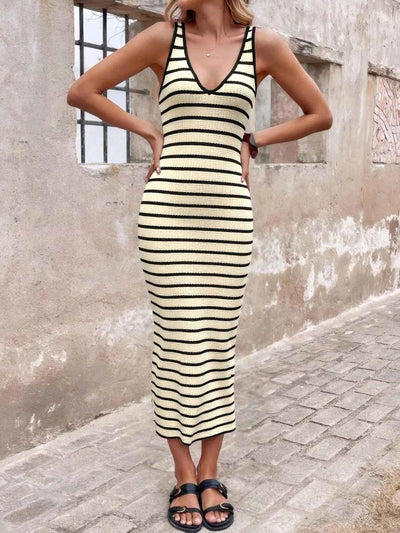 Striped Bodycon Knit Midi Dress