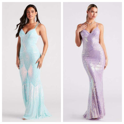 V-Neck Evening Dress - Sequin Floor-Length Gown - Fashions Envy