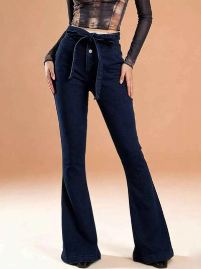 Bow-Tie High-Waisted Flare Jeans