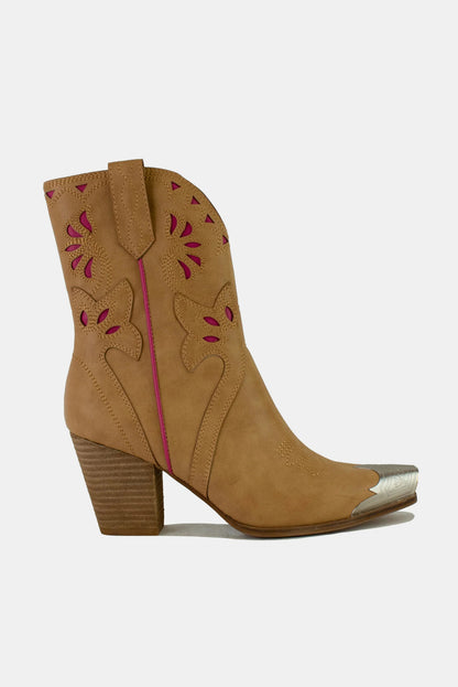 Camel Cut-Out Floral Embroidery Boots