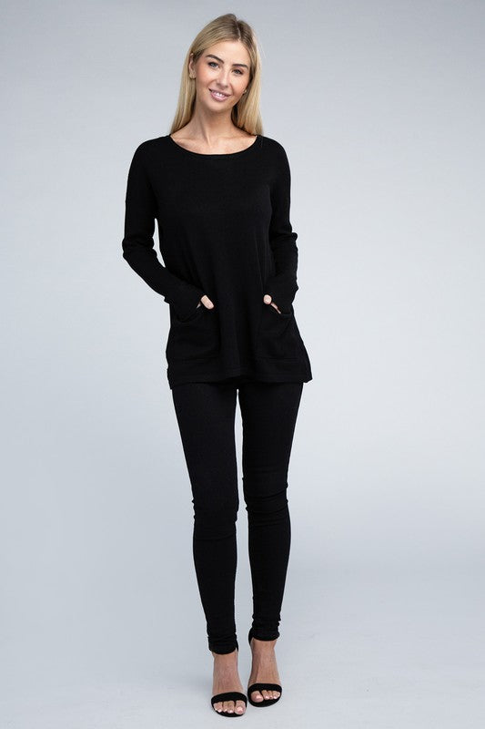 Relaxed Fit Viscose Front Pockets Cozy Sweater