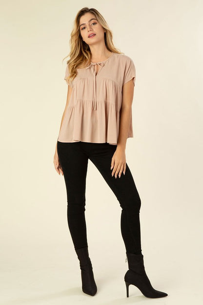 Beige Dolman Short Sleeve A Line Tiered Blouse