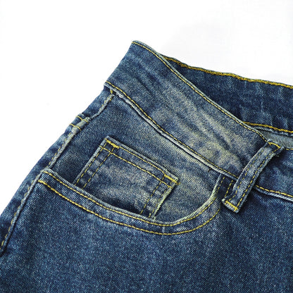 Mid-Waist Wide Leg Embroidered Jeans - Vintage Wash Denim