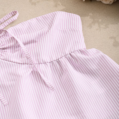 Striped Tube Top and Shorts Set - Pink Strapless Outfit