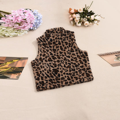 Leopard Print Crop Vest - Zip Front Fleece - Fashions Envy