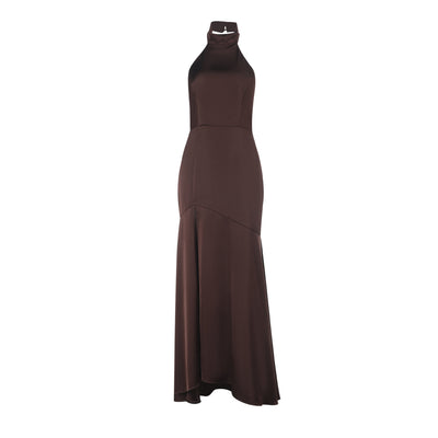 Satin Evening Gown - Halter Neck Slit Dress - Fashions Envy