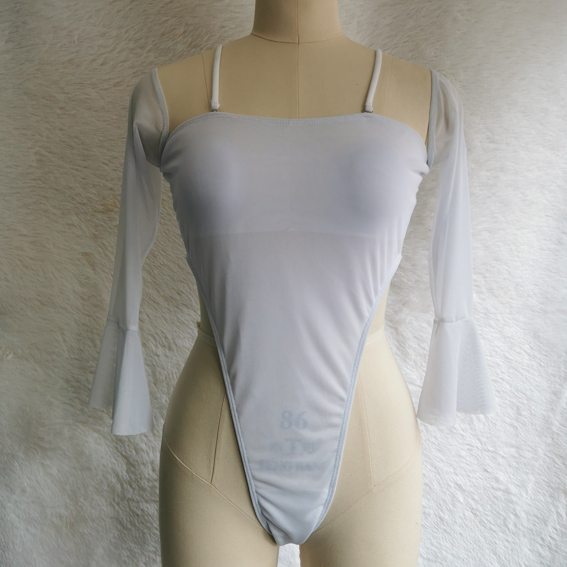 Sheer Mesh Long Sleeve Bodysuit - See Through Fitted