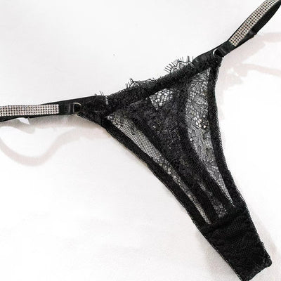 Lace Lingerie Set - 4 Piece Rhinestone Garter Belt - Fashions Envy