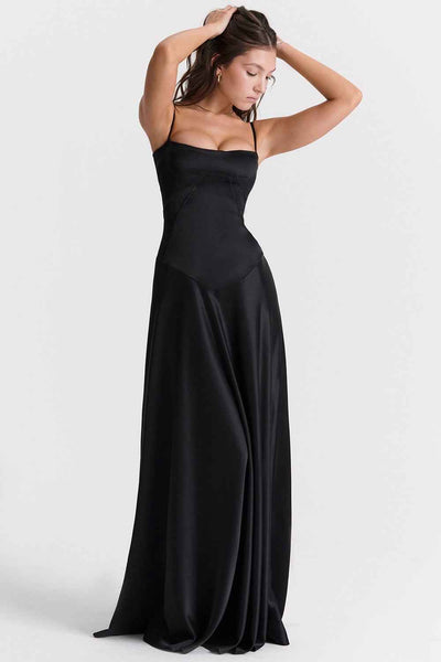 Corset Back Maxi Dress - Spaghetti Strap Slim Fit Camisole Gown