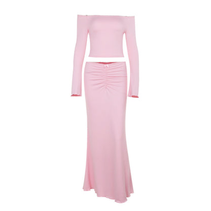 Two-Piece Skirt Set - One Shoulder Top Outfit