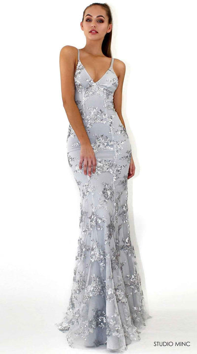Sequin Lace-Up Back Maxi Dress - Deep V-Neck Spaghetti Strap Gown