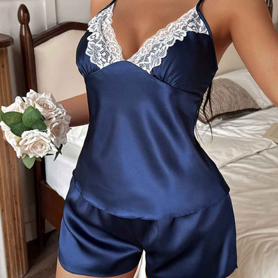 Ladies' Silk-Like Sexy Summer V-NeckLadies' Silk-Like Sexy Summer V-Neck Cami and Shorts Set