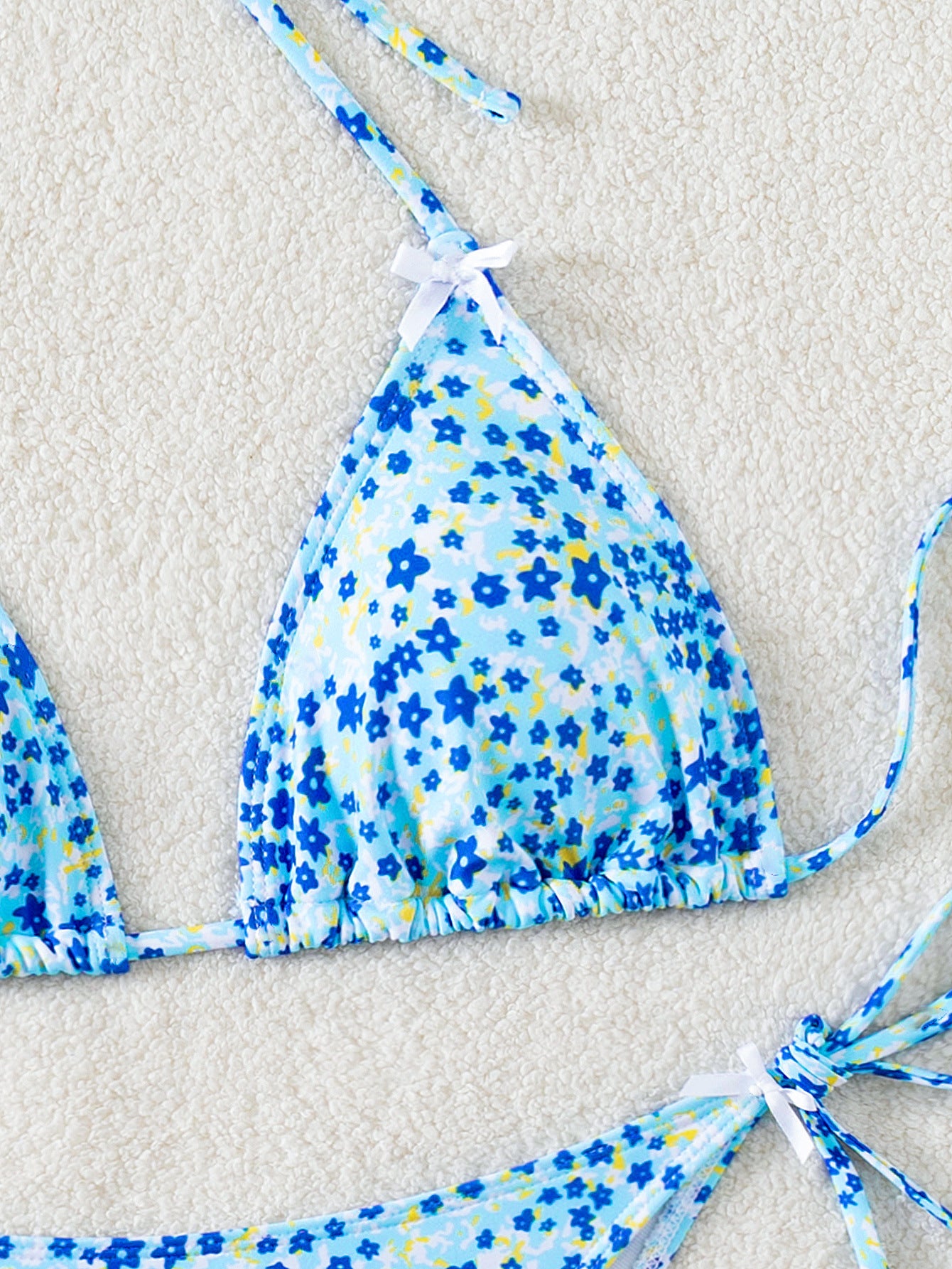 Floral Triangle Bikini - Lace Up Front Tie Bottoms Set