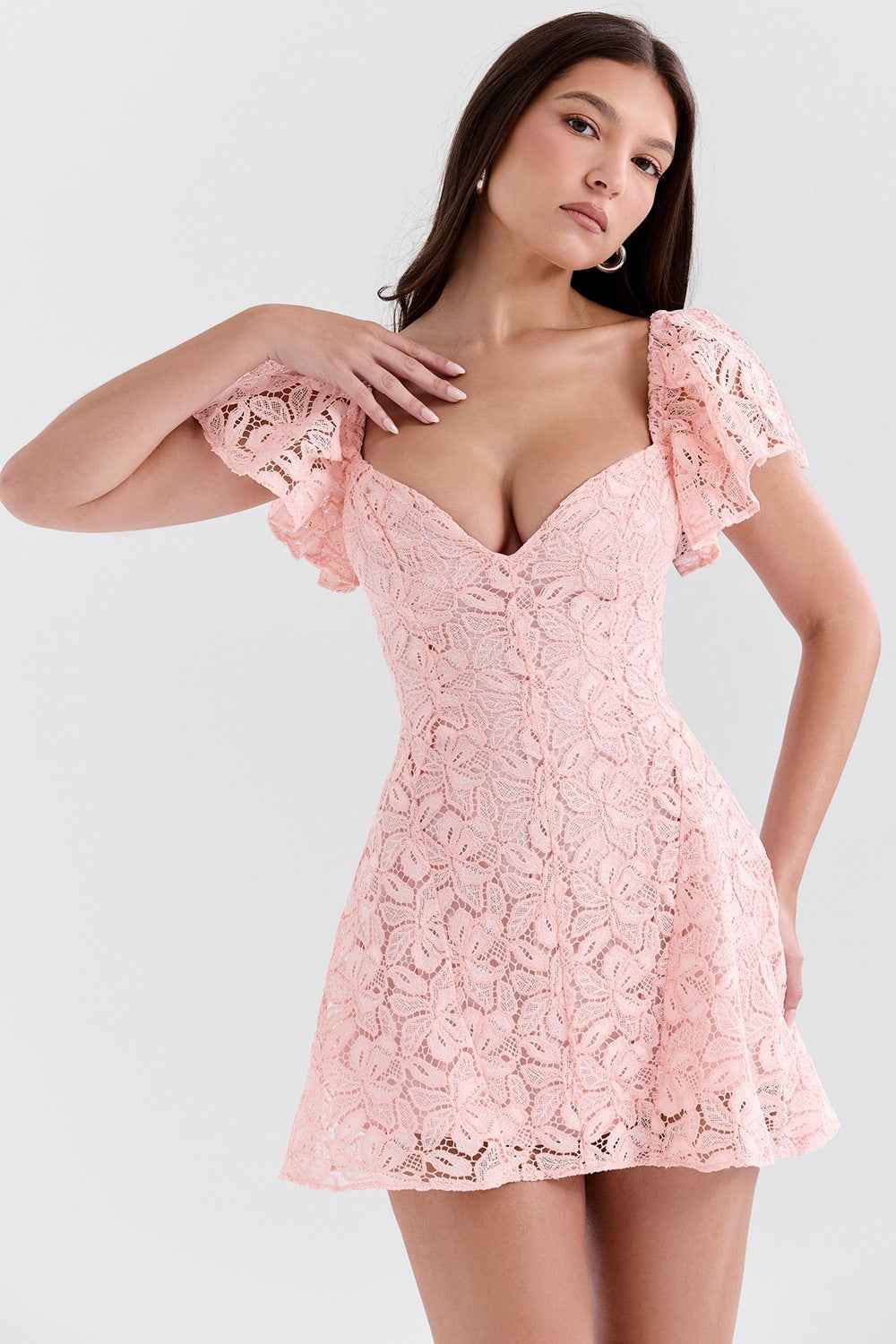 Pink V-Neck Mini Dress - A-Line High Waist Sleeveless