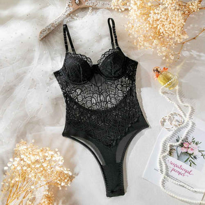 Hollow-out Lace Shaping Bodysuit - Going Out Top