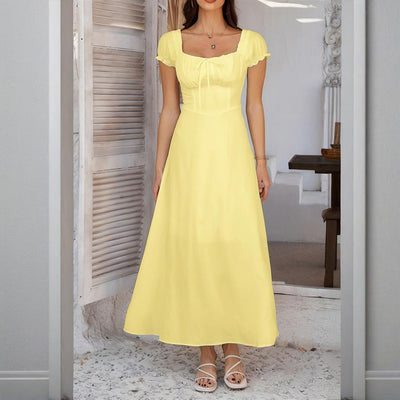 Women's Bohemian Backless Flowy Ruffled Maxi Dress with Adjustable Belt - Summer Vacation