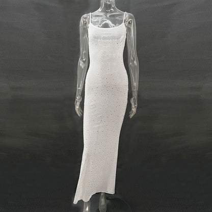 Diamond Mermaid Long Dress - Shiny Suspender Style - Fashions Envy