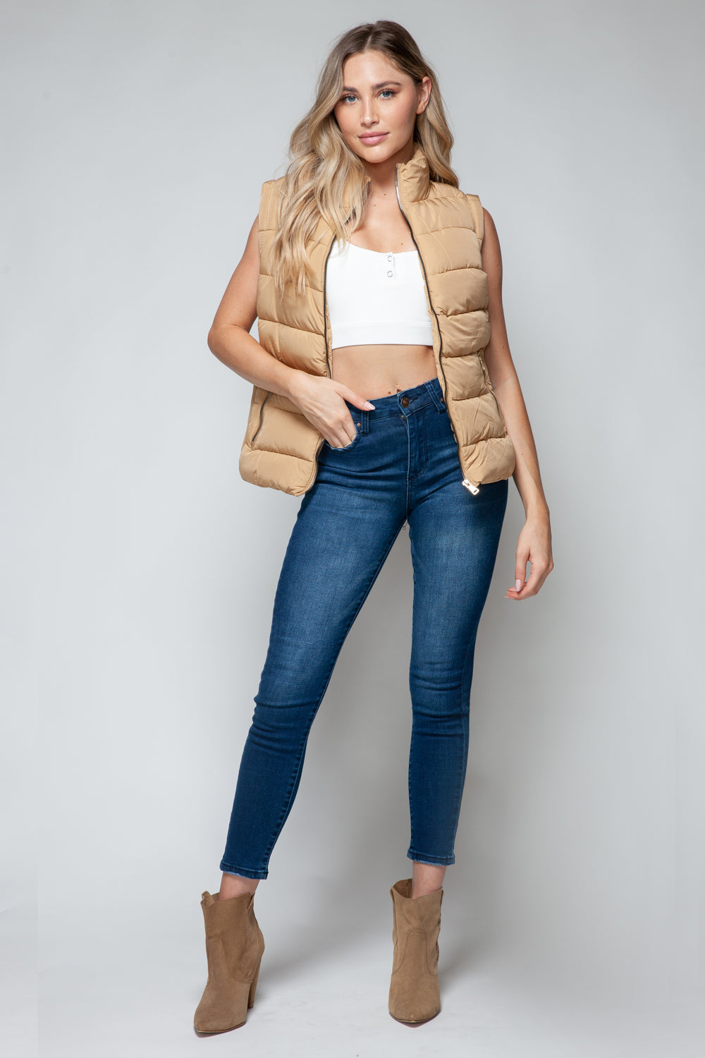 Snobbish Zip Up Turtleneck Vest with Pockets - Fashions Envy