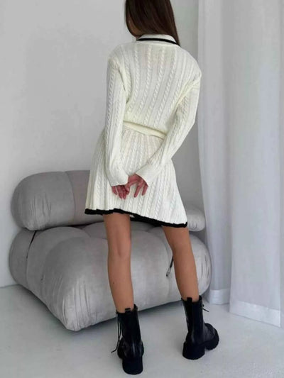 Cable Knit Long Sleeve Top and Skirt Sweater Set