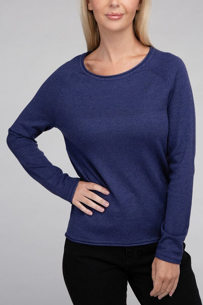 Long Sleeve Viscose Round Neck Basic Sweater