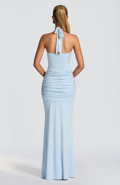 Open Back Pleated Dress - Patchwork Bodycon Gown