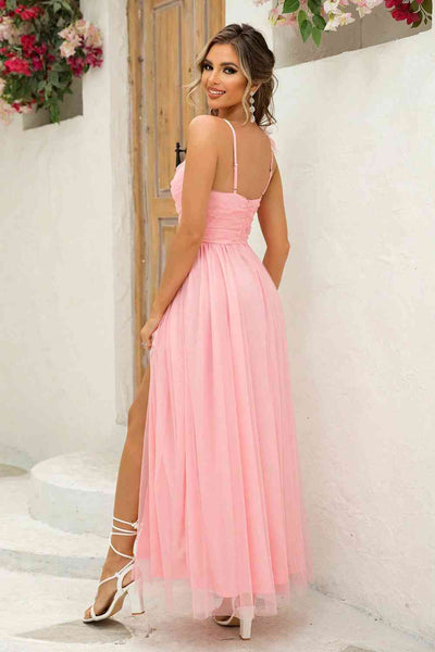 Asymmetrical Ruched Slit Dress - Fashions Envy