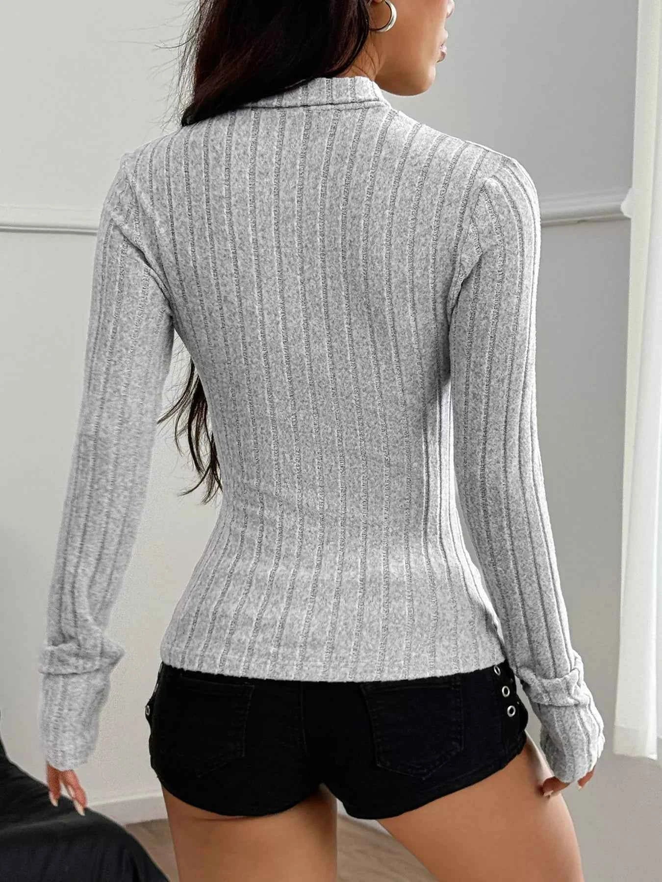 Ribbed Knit Zip-Up Slim Fit Cardigan