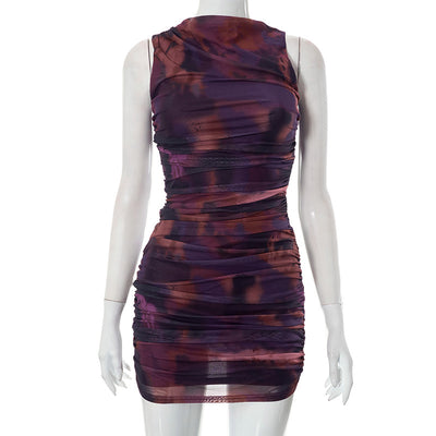 Women's Tie-Dye Mesh Dress - Round Neck Sleeveless Mini - Fashions Envy