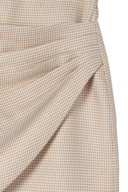 Hound Tooth Shirred Wrap Mini Skirt