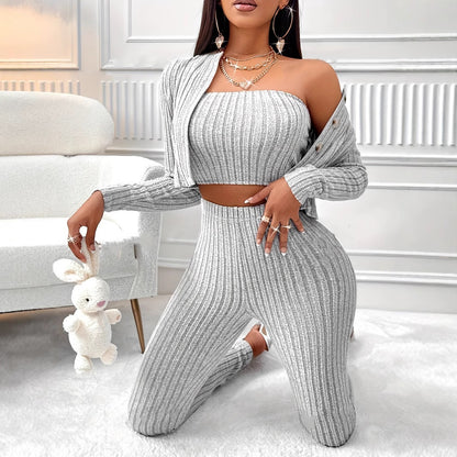 Three-Piece Lounge Set - Cardigan, Cami & Pants