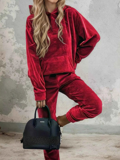 Velvet Long Sleeve Hoodie and Pants Set
