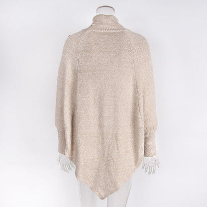 Women's Asymmetry Hem Turtleneck Sweater - Batwing Long Sleeve Casual Pullover For Fall Winter