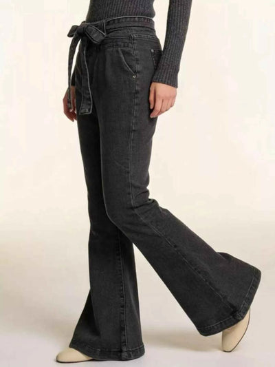 Bow-Tie High-Waisted Flare Jeans